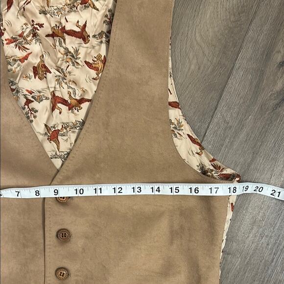 Handmade Tan Suede Like Western Boho Bird Pattern Button Vest Festival Size M? - Picture 2 of 7
